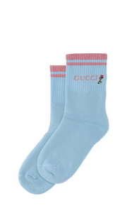 Gucci Rose-embroidered Cotton Ankle Socks in Blue