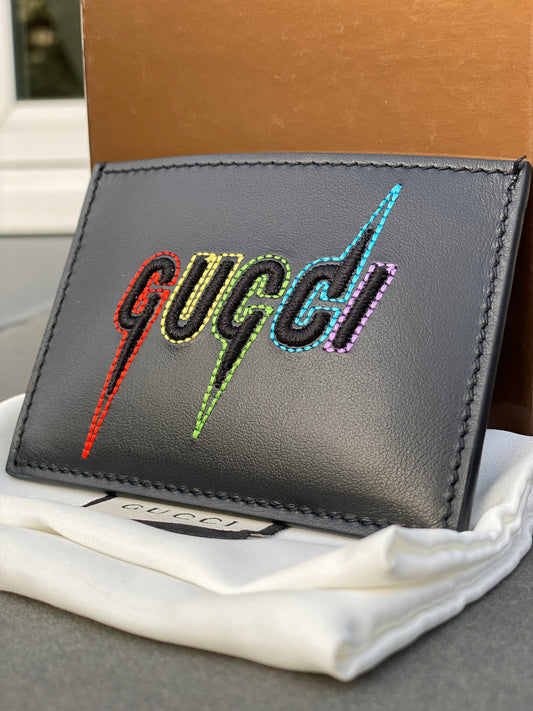 Gucci Blade Embroidered Card Case in Black