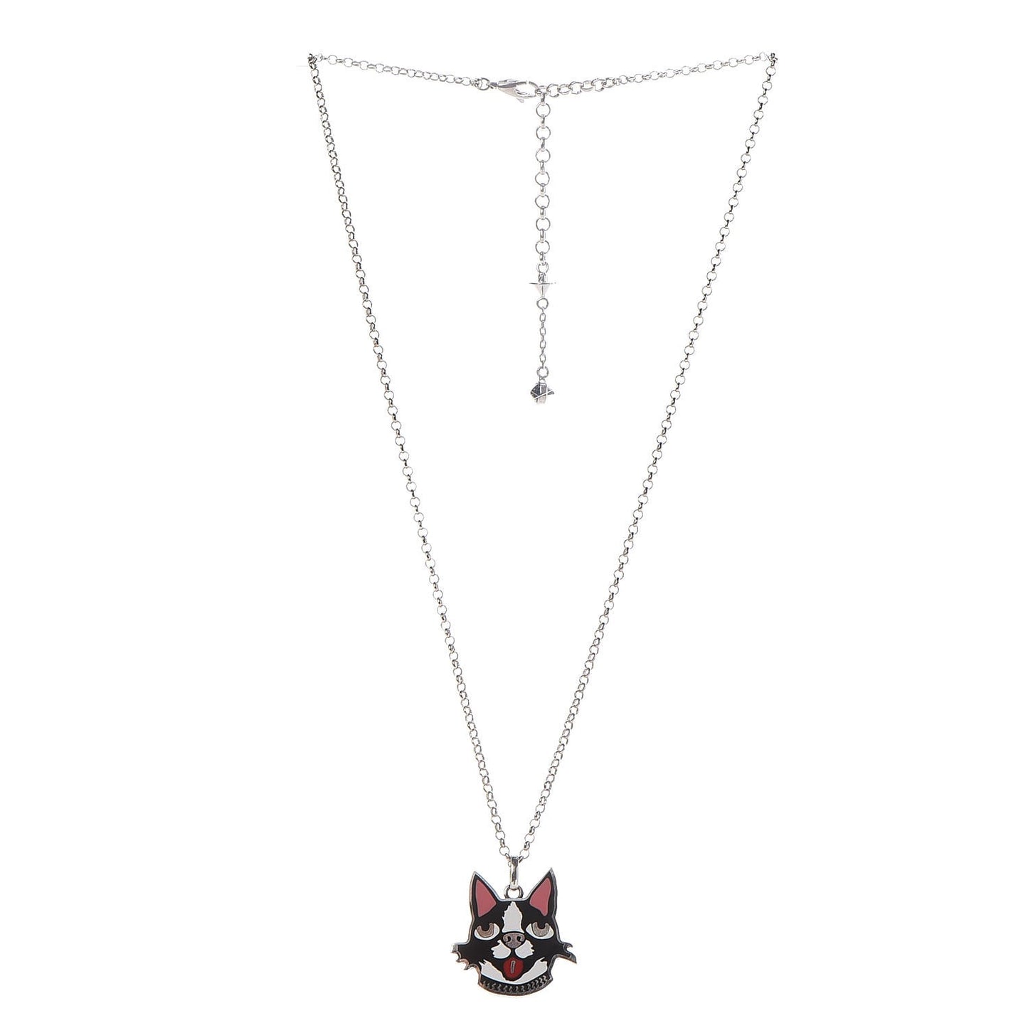 Gucci Enamel Bosco Dog Necklace in Silver
