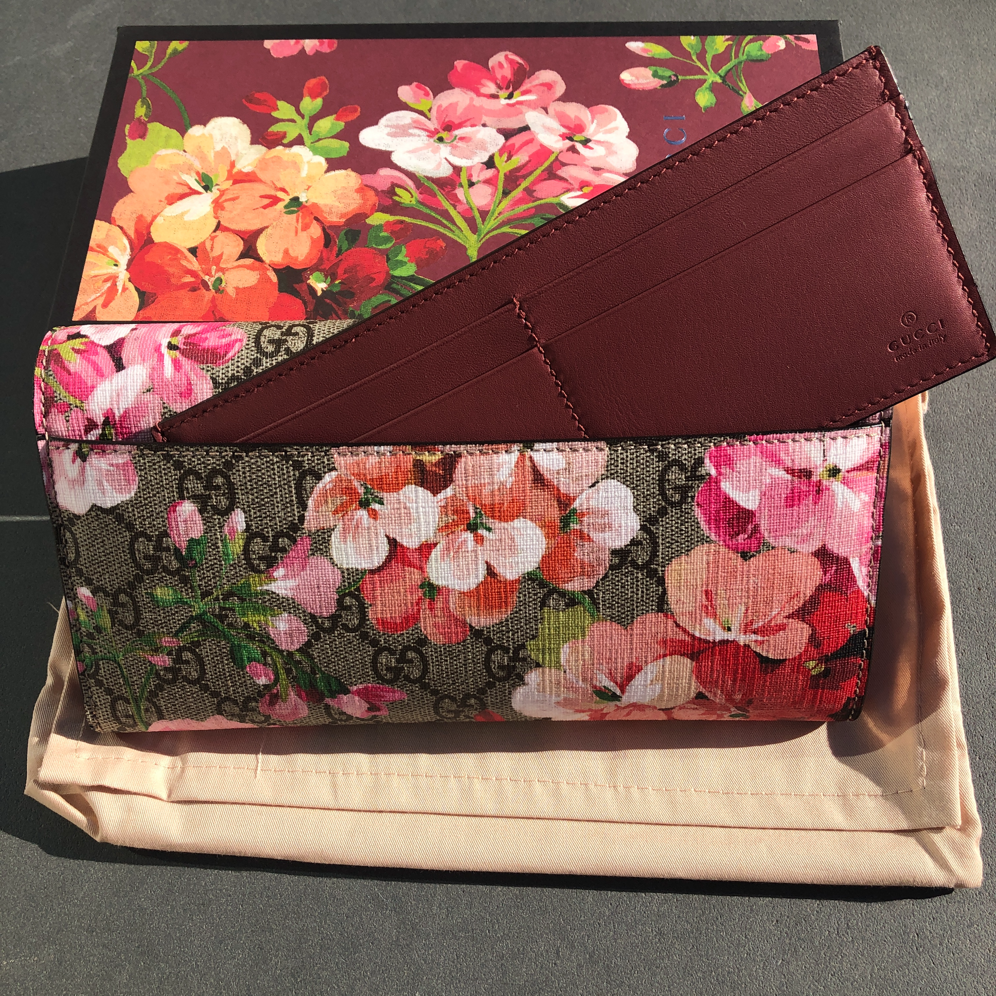Gucci GG Supreme Guccissima Pink Blooms Print Floral Leather Clutch Pouch  Bag 