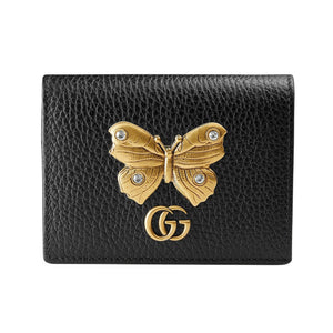 Gucci Linea Farfalla Leather Butterfly Card Case in Black