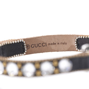 Gucci Crystal Butterfly Leather Cuff Bracelet in Black