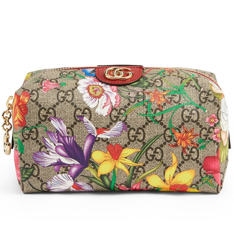 GUCCI GG Supreme Monogram Blooms Large Cosmetic Case Beige