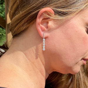 Diamond Cluster Linear Earrings in 14K White Gold 1.0 TCW