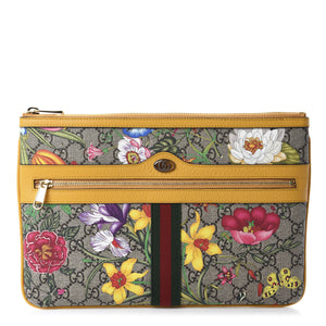 Gucci GG Supreme Flora Ophidia Medium Clutch Yellow