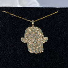 Load image into Gallery viewer, 14K Yellow Gold Hamsa Pendant Necklace 0.90 CTW with Adjustable Chain Length