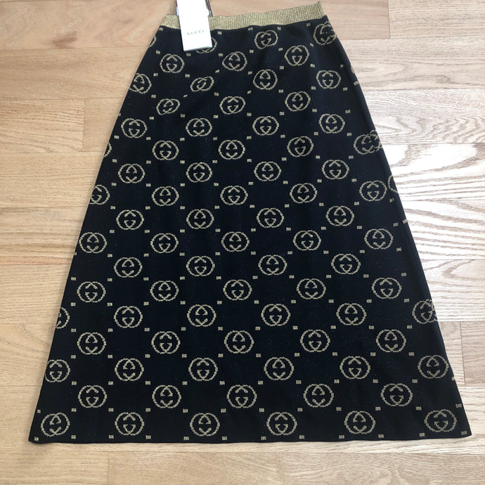 Gucci A Line Skirt in Black with Gold Lamé