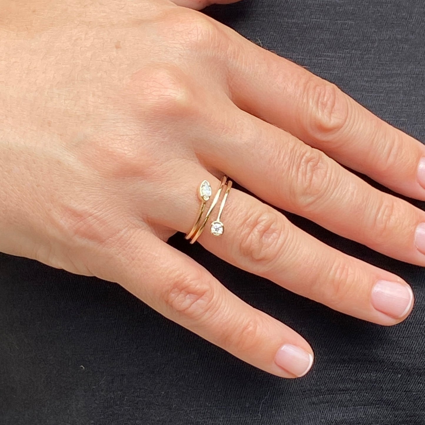 Diamond Marquis Round Bypass Ring 14K Yellow Gold 0.20 TCW