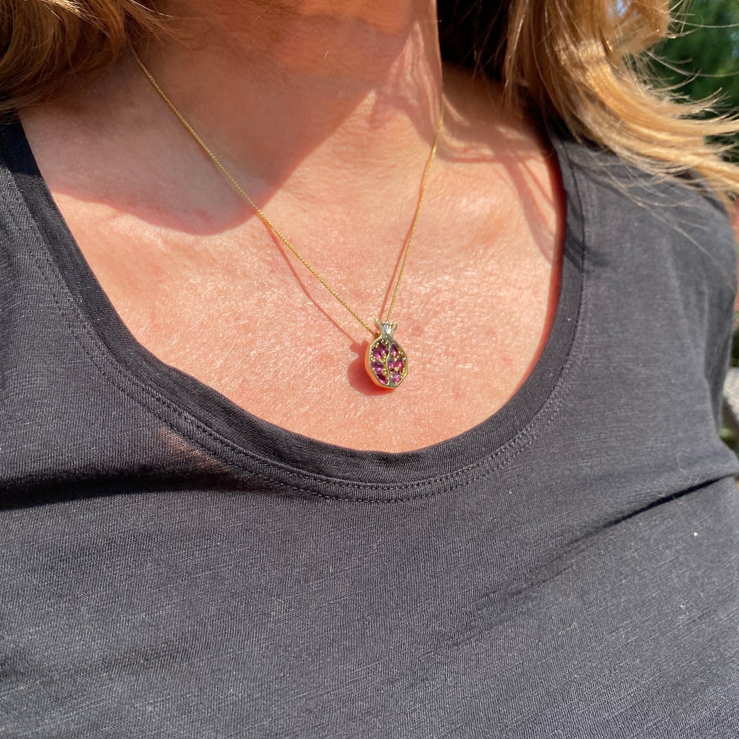 Gavriel 14K White and Gold Pomegranate Necklace with Garnets