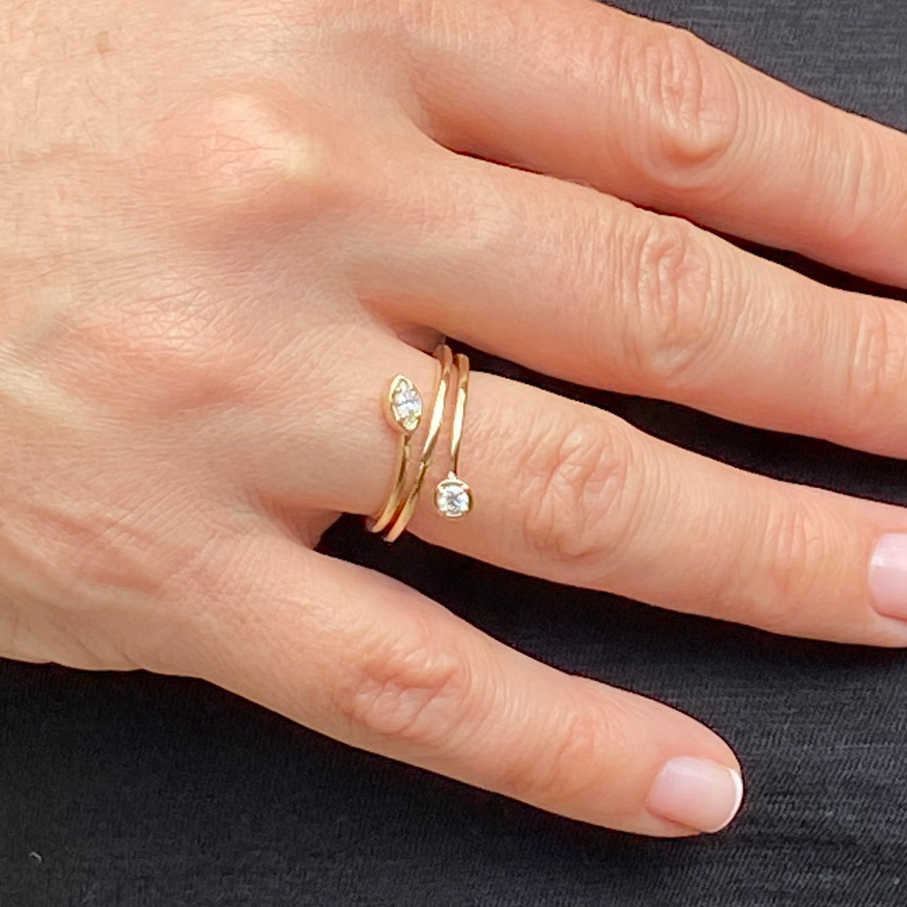 Diamond Marquis Round Bypass Ring 14K Yellow Gold 0.20 TCW