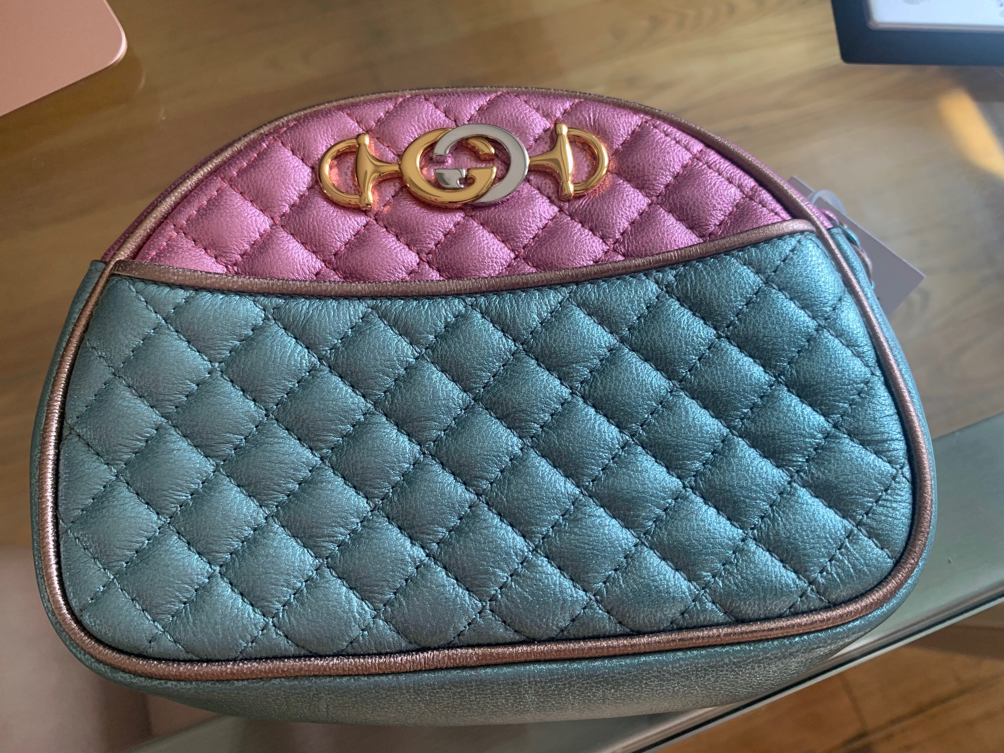 Gucci Pink/Green Quilted Metallic Leather Trapuntata Crossbody Bag