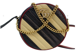 Gucci GG Mini Marmont Round Shoulder Bag in Beige and Black