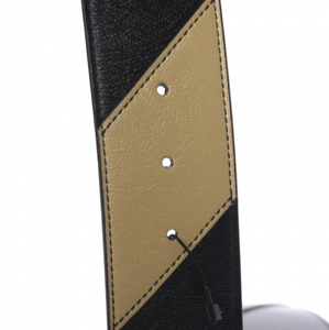 GUCCI Calfskin Striped Textured Double G Belt Black Beige