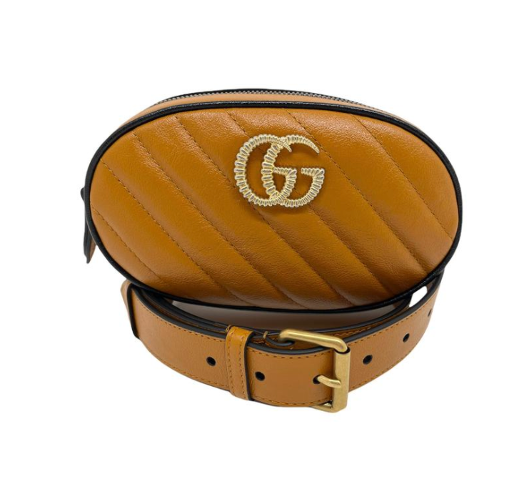 Gucci GG Marmont Matelasse Leather Belt Bag in Cognac