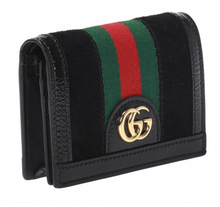 Load image into Gallery viewer, Gucci Web Stripe Card Case in Black Suede