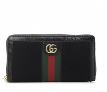 Load image into Gallery viewer, GUCCI Suede Patent GG Web Ophidia Zip Around Wallet in Black