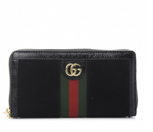 GUCCI Suede Patent GG Web Ophidia Zip Around Wallet in Black