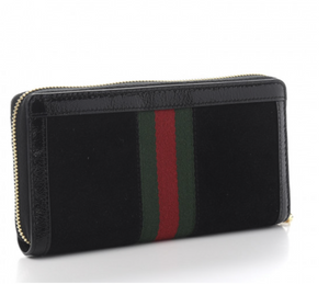 GUCCI Suede Patent GG Web Ophidia Zip Around Wallet in Black