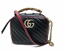 Load image into Gallery viewer, Gucci Black Matelassé Leather GG Marmont Bamboo Small Bag