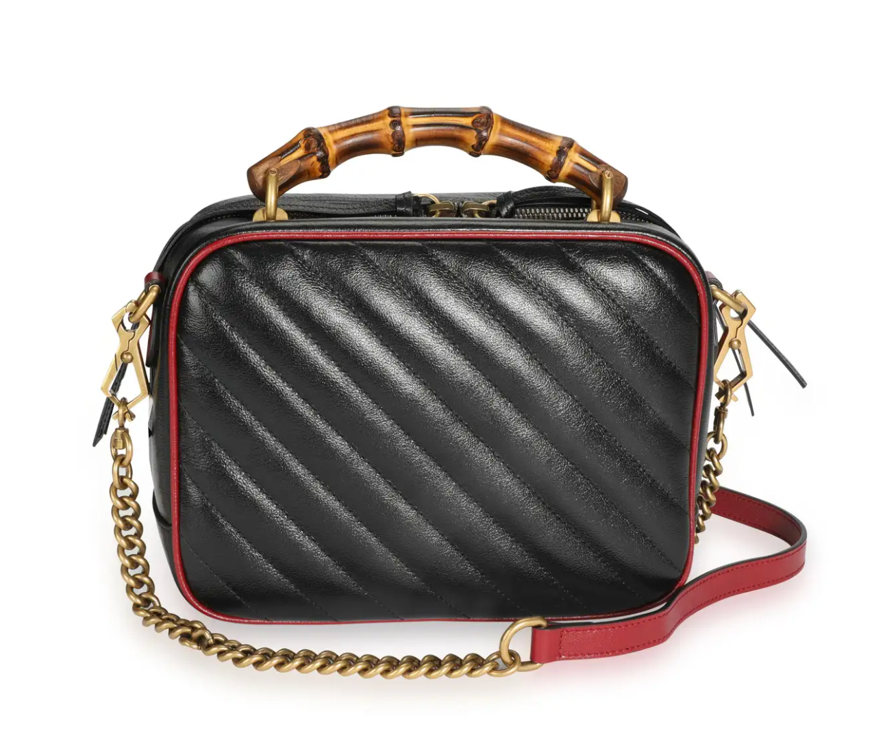 Gucci Black Matelass Leather GG Marmont Bamboo Small Bag Gavriel.us