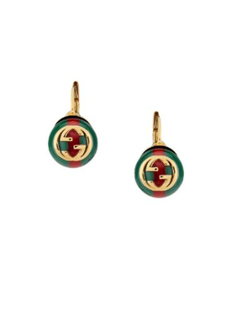 Authentic GUCCI Earrings Interlocking GG Logo Green Red Web Large Medallion