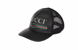 Gucci Logo Baseball Cap in Black Leather