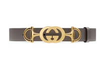 Load image into Gallery viewer, Gucci Leather Belt with Interlocking G Horse-bit Buckle in Gray