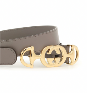 Gucci Leather Belt with Interlocking G Horse-bit Buckle in Gray