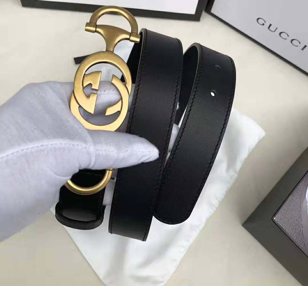 Gucci Black Suede Belt With Interlocking G Buckle for Men