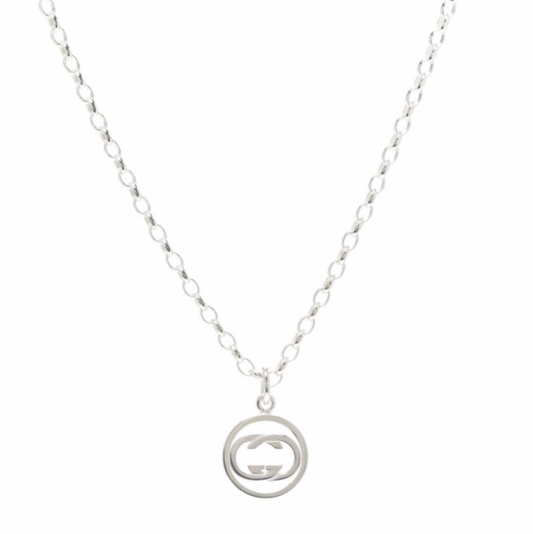 GUCCI Interlocking Circle GG Pendant Necklace in Sterling Silver
