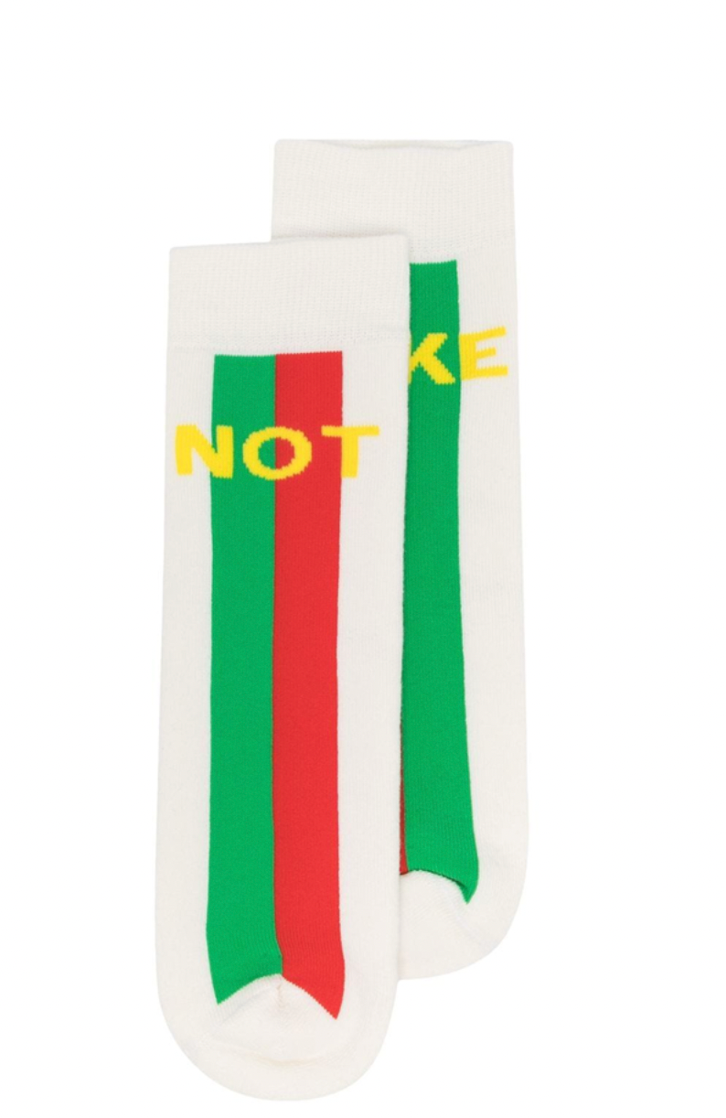 GUCCI Knee High FAKE/NOT Socks Ivory Stripe