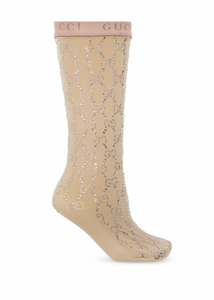 Gucci Crystal Embellished GG Socks in Beige