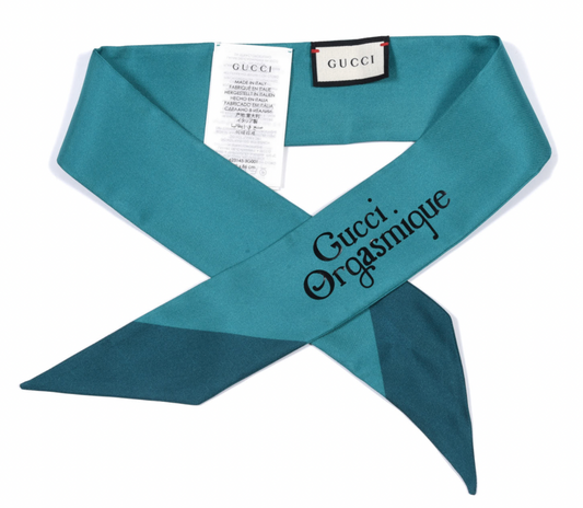 GUCCI Silk Orgasmique Neck Bow Twill Turquoise