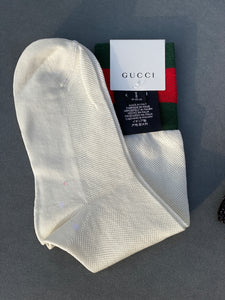 Gucci Mesh Cotton Socks with Web in White with Green and Red Stripe
