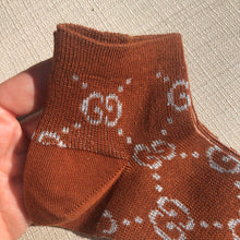 Load image into Gallery viewer, Gucci GG Ankle Socks in Brown with Silver Lamé Interlocking GG