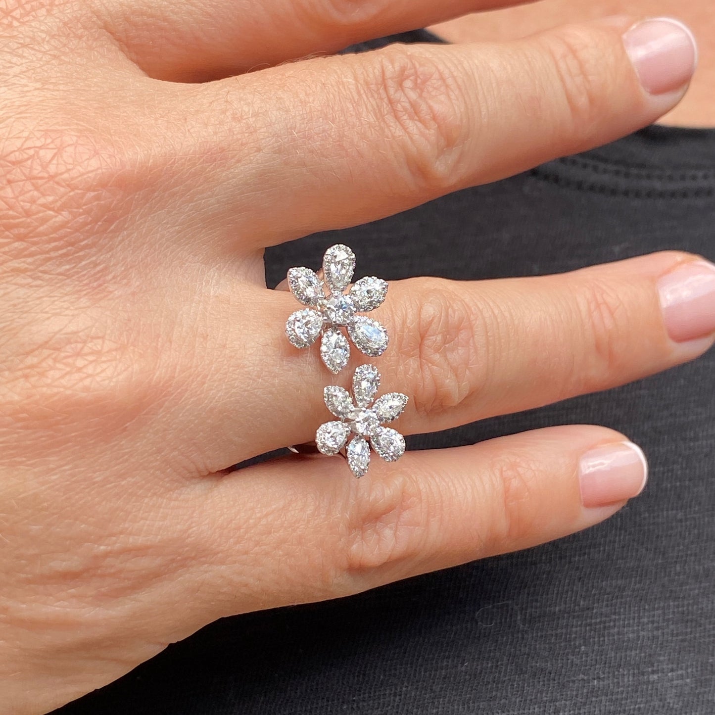 Fancy Cut Flower Ring in 14K White Gold 1.25 Total Carat Weight Gen Diamond