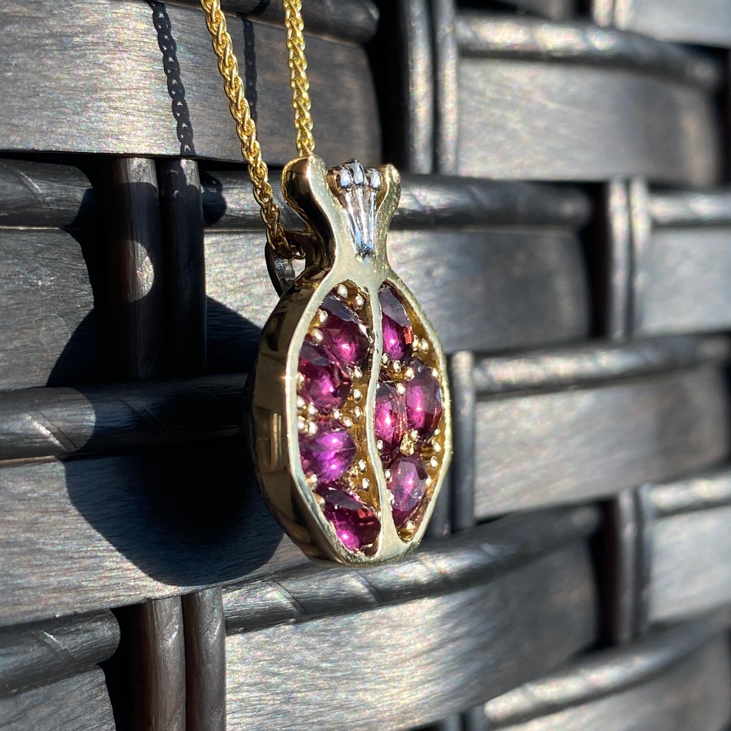 Gavriel 14K White and Gold Pomegranate Necklace with Garnets