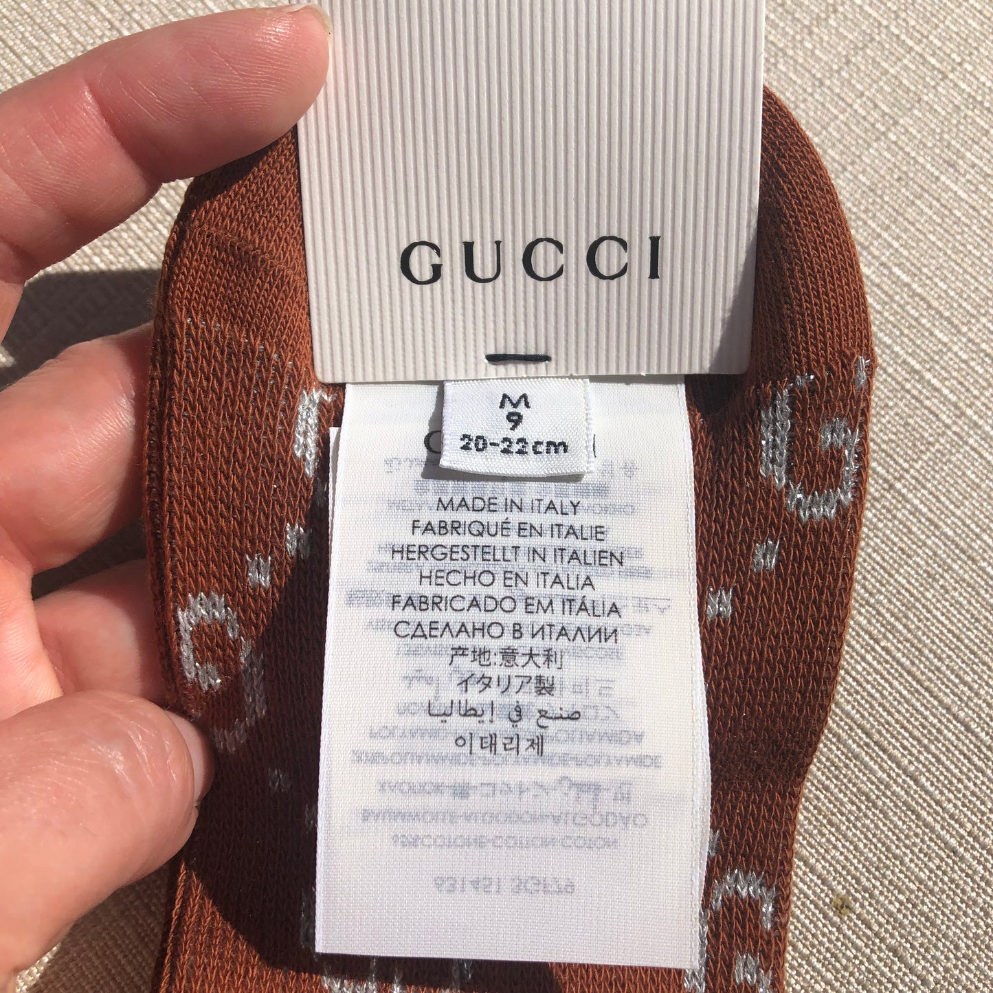 Gucci GG Ankle Socks in Brown with Silver Lamé Interlocking GG