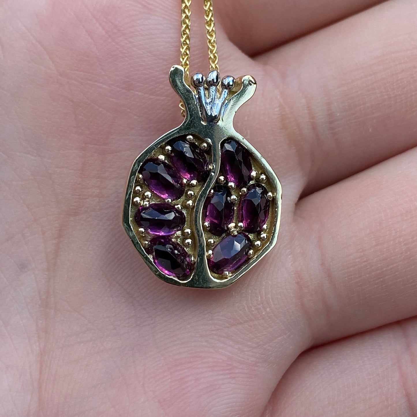 Gavriel 14K White and Gold Pomegranate Necklace with Garnets
