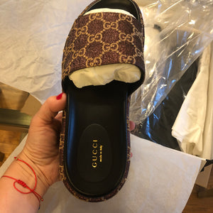 Gucci Lamé GG Angelina Slides in Brown & Beige
