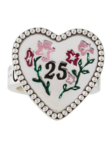 Gucci Enamel Heart Ring in Silver