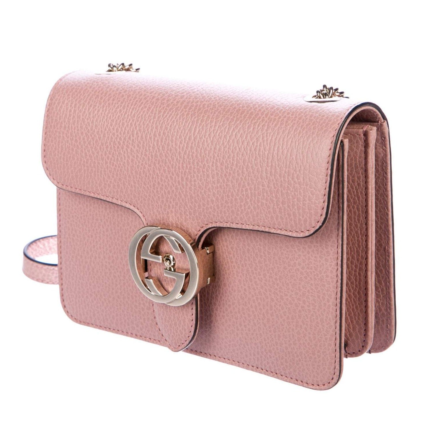 Gucci Interlocking Chain Shoulder Bag Small Light Pink in Pebbled Calfskin  with Silver-tone - US