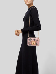 Gucci Crystal Star Small Padlock Shoulder Bag in Pink