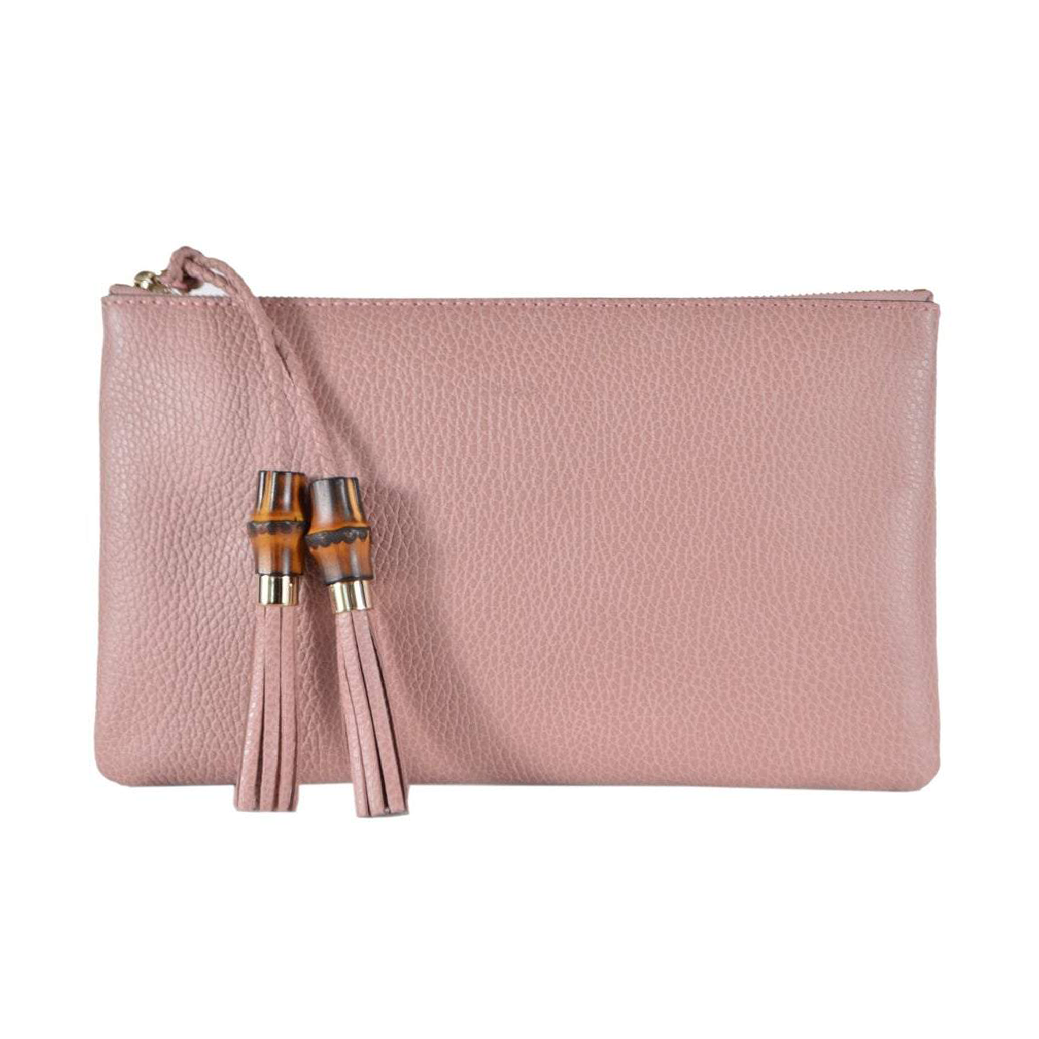 Gucci Zip Top Clutch Pouch with Bamboo Tassel Pull in Soft Pink Gucci Zip Top Clutch Pouch with Bamboo Tassel Pull in Soft Pink