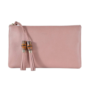 Gucci Zip Top Clutch Pouch with Bamboo Tassel Pull in Soft Pink