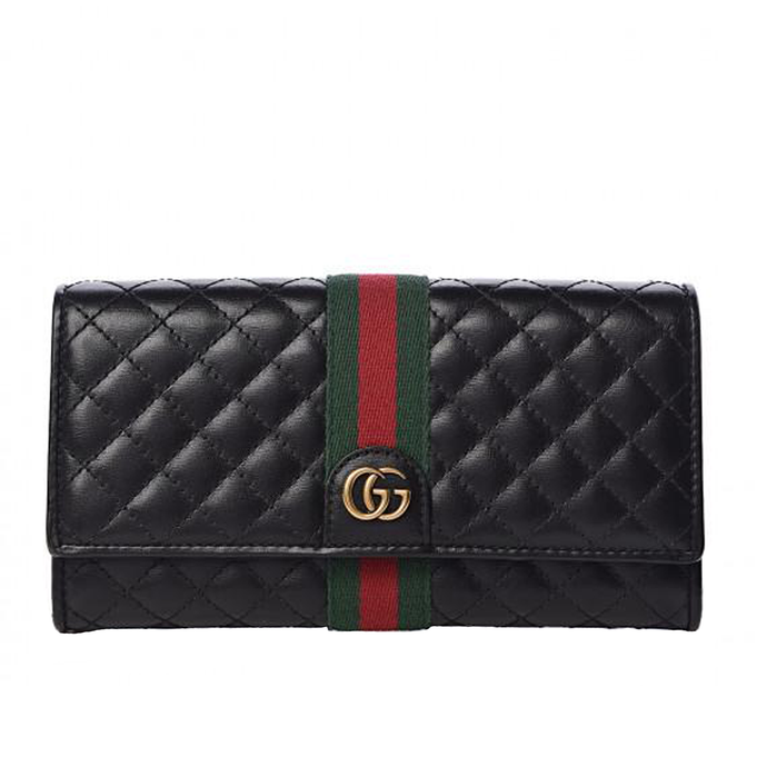 Gucci Quilted Continental Wallet with Web in Black