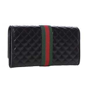 Gucci Quilted Continental Wallet with Web in Black