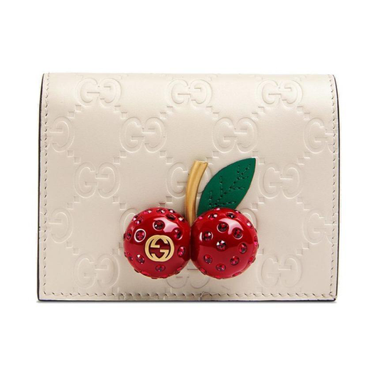 Gucci Signature Card Case with Cherries in White