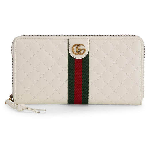 Gucci Trapuntata Zip-around Wallet with Web in White