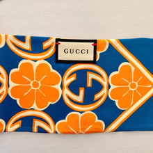 Load image into Gallery viewer, Gucci GG Flower Silk Foily Skinny Scarf in Blue